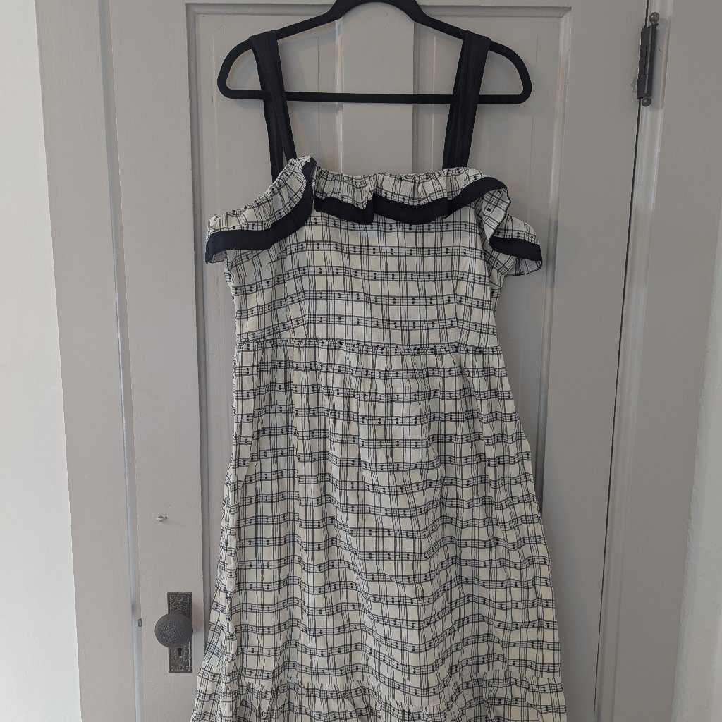 Nwt Loft Plaid Ruffle Square Neck Midi Dress